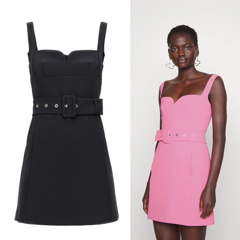 Pinko || Armato Crepe Mini Dress Sweetheart Belted‎ Black US 4